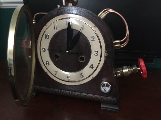 Handcrafted steampunk clock vintage mechanism exposed