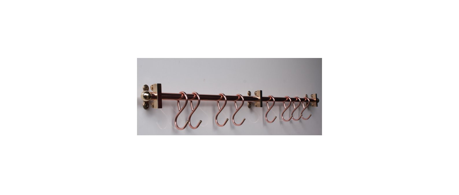 32-inch copper pan rack with brass acorn ends