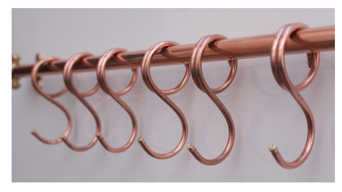 36-inch copper pan rack with 10 hand-forged butcher hooks – SmithWork Modern collection