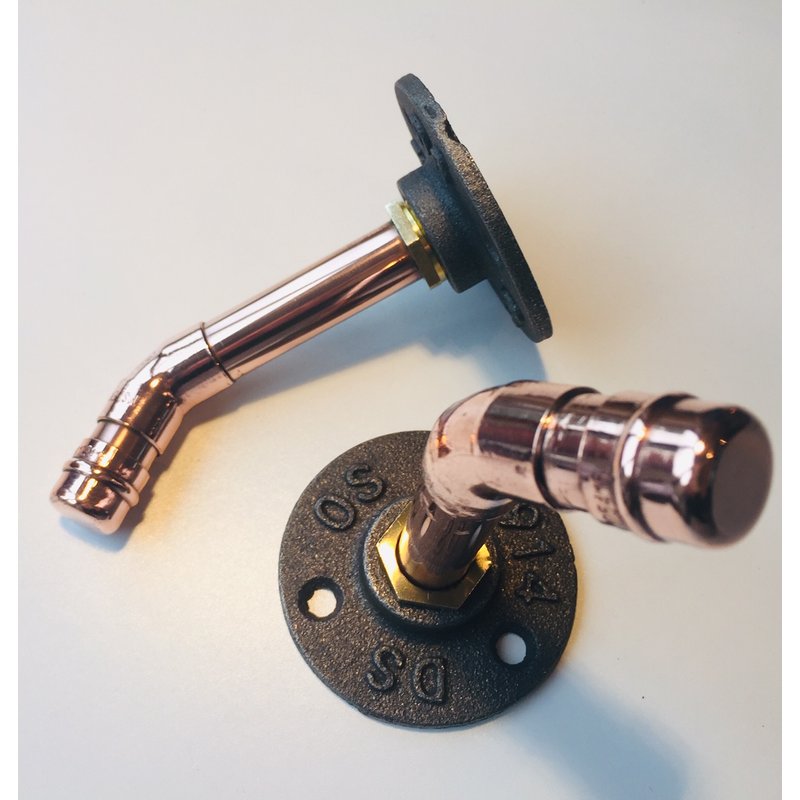 Retro school-style copper coat hangers in industrial finish by SmithWork